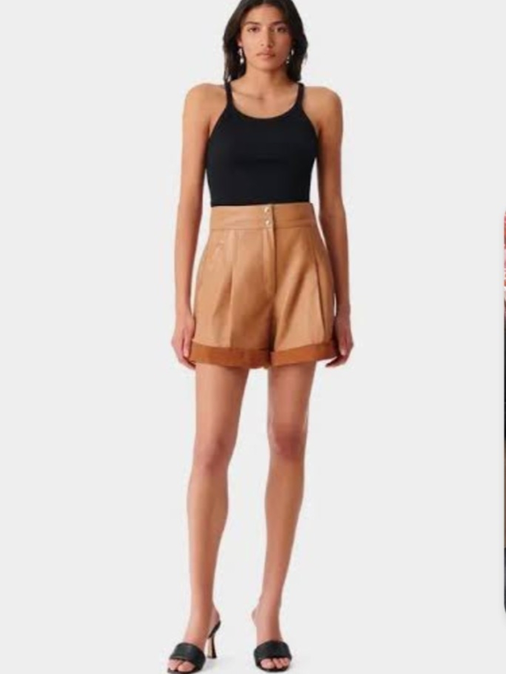 IRO Two-Tone Tan Leather Rolled-Hem Shorts
